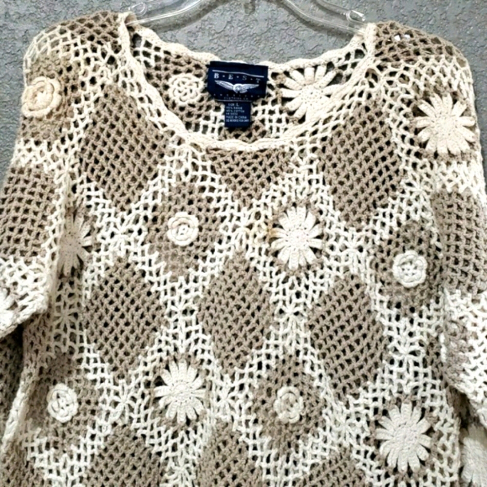 Womens Crochet sweater pullover top size L